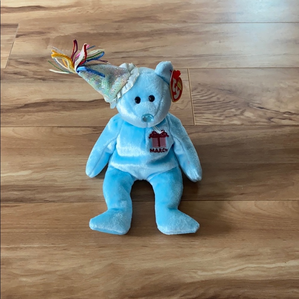 Ty Beanie Baby March Teddy Happy Birthday Bear